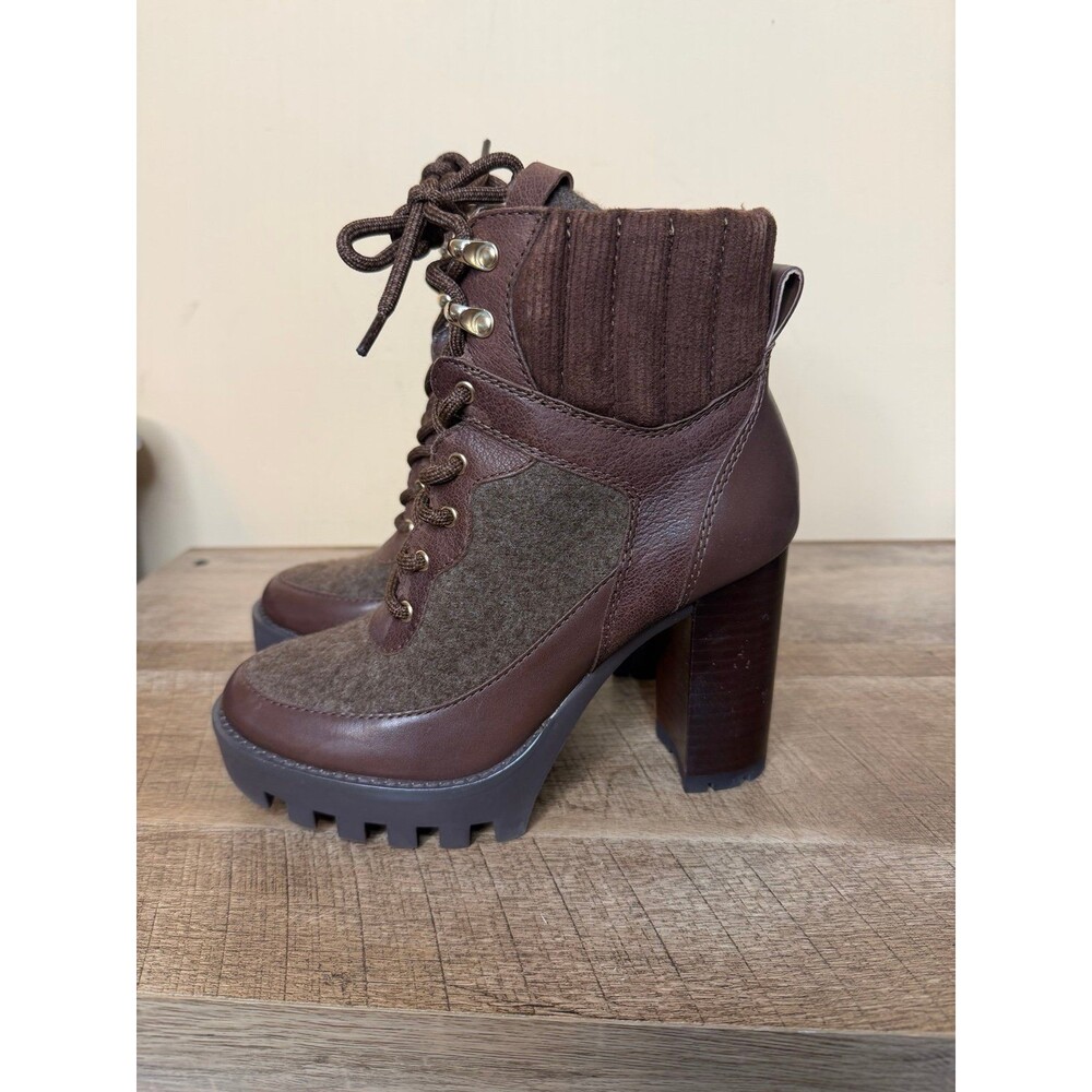 Antonio Melani Penn brown leather & fabric lug sole booties size 6.5 boots shoes
